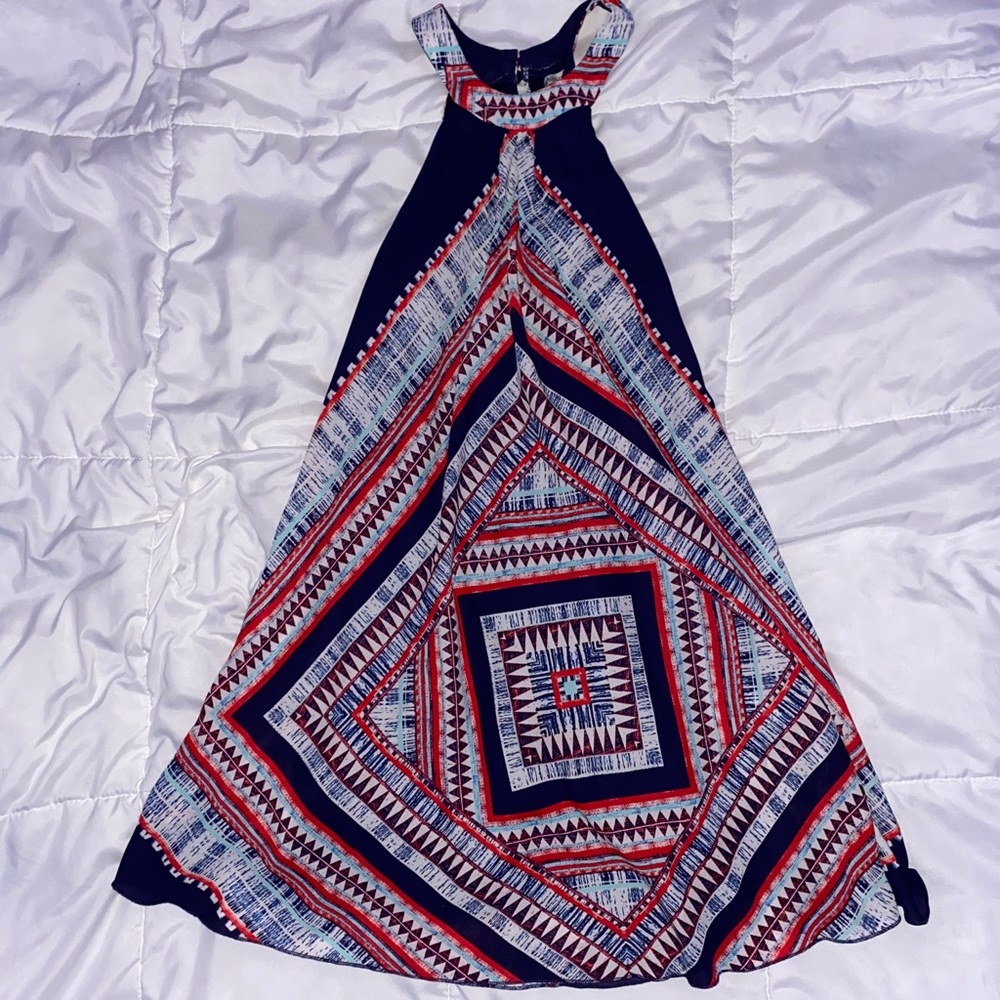 high neckline patterned dress
